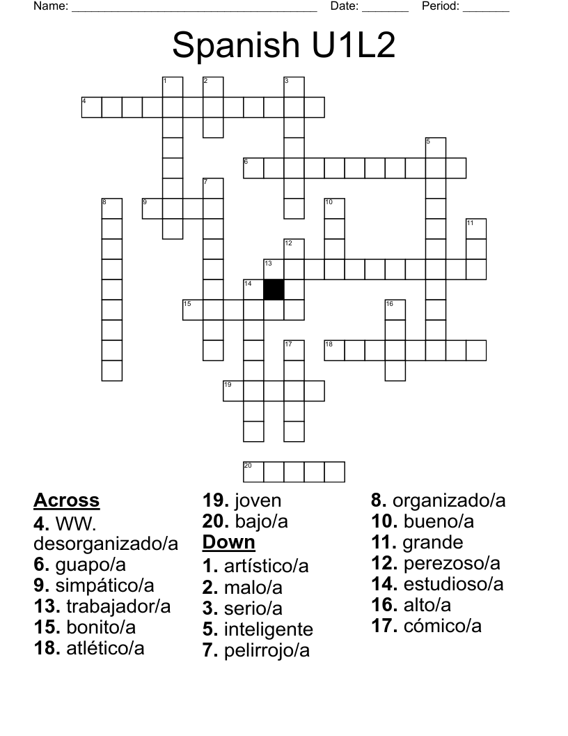 Spanish U1L2  Crossword