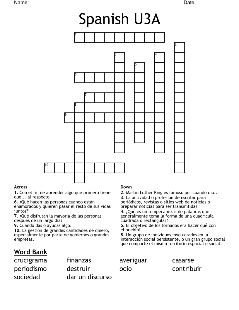 Spanish U3A Crossword