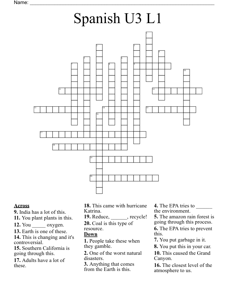 Spanish U3 L1 Crossword