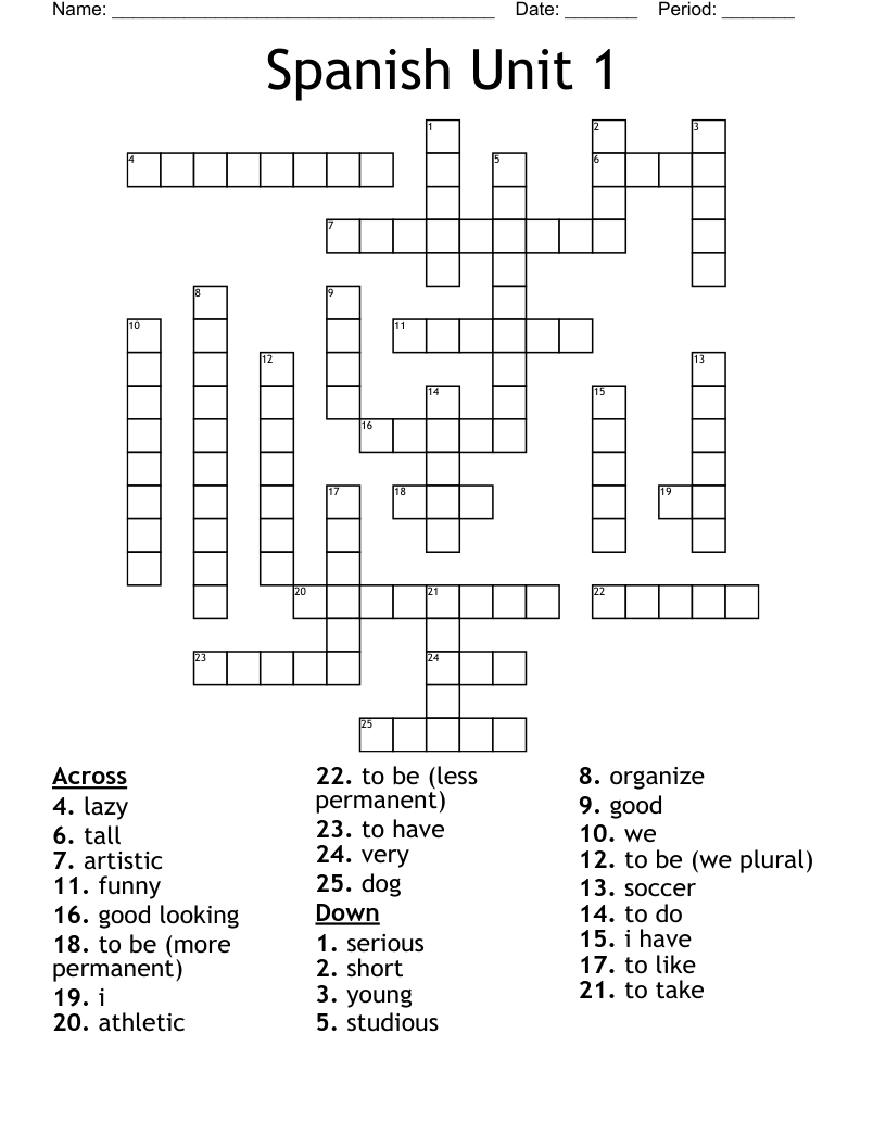 Spanish Unit 1 Crossword