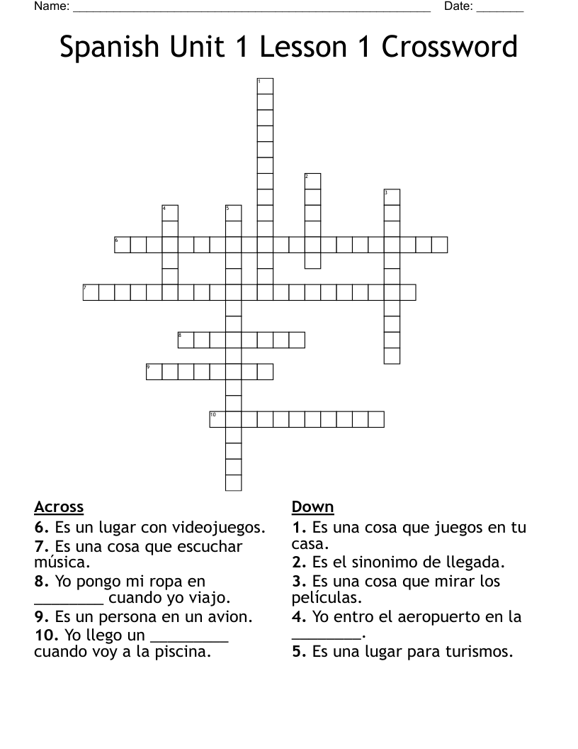 Spanish Unit 1 Lesson 1 Crossword