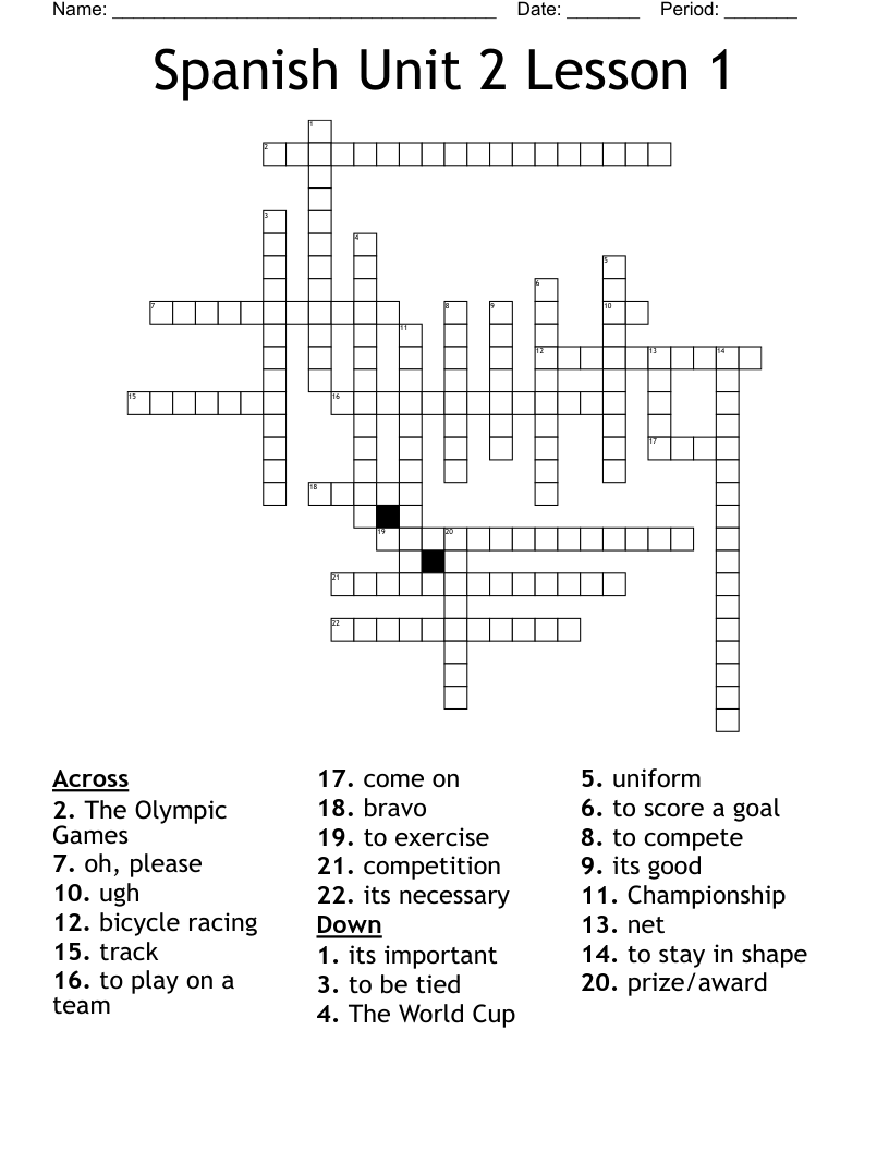 Spanish Unit 2 Lesson 1 Crossword