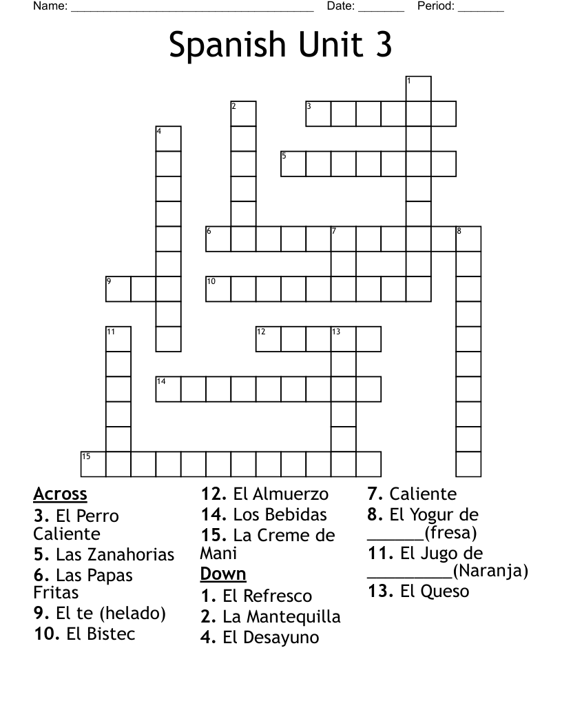 Spanish Unit 3 Crossword