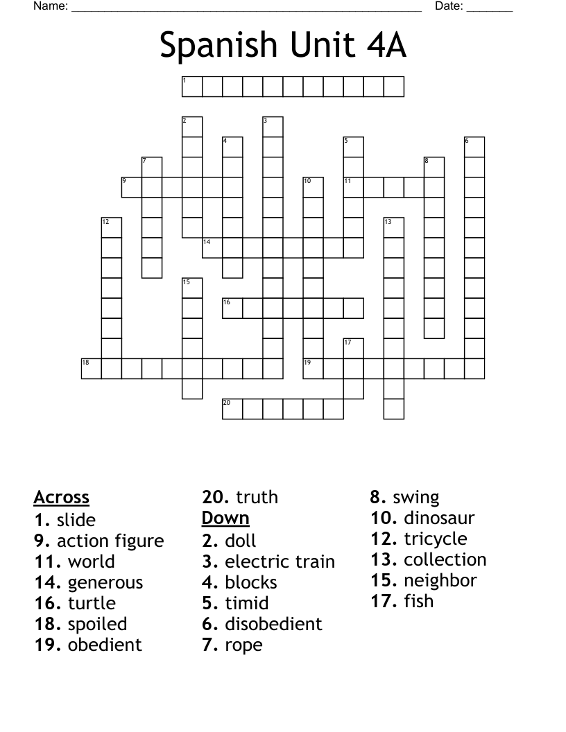 Spanish Unit 4A Crossword
