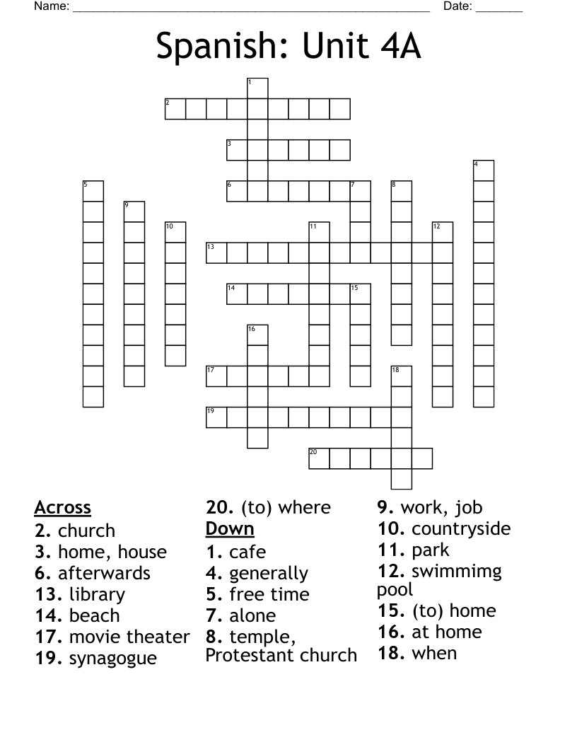 Spanish: Unit 4A Crossword