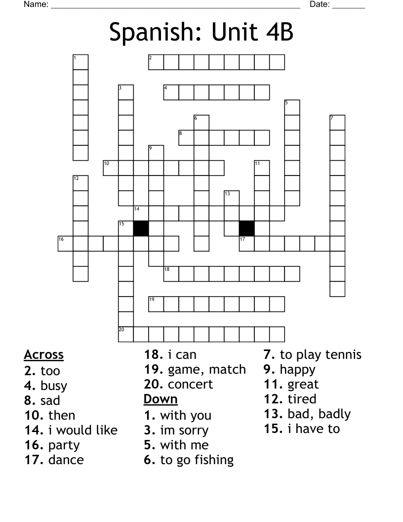 Spanish: Unit 4B Crossword