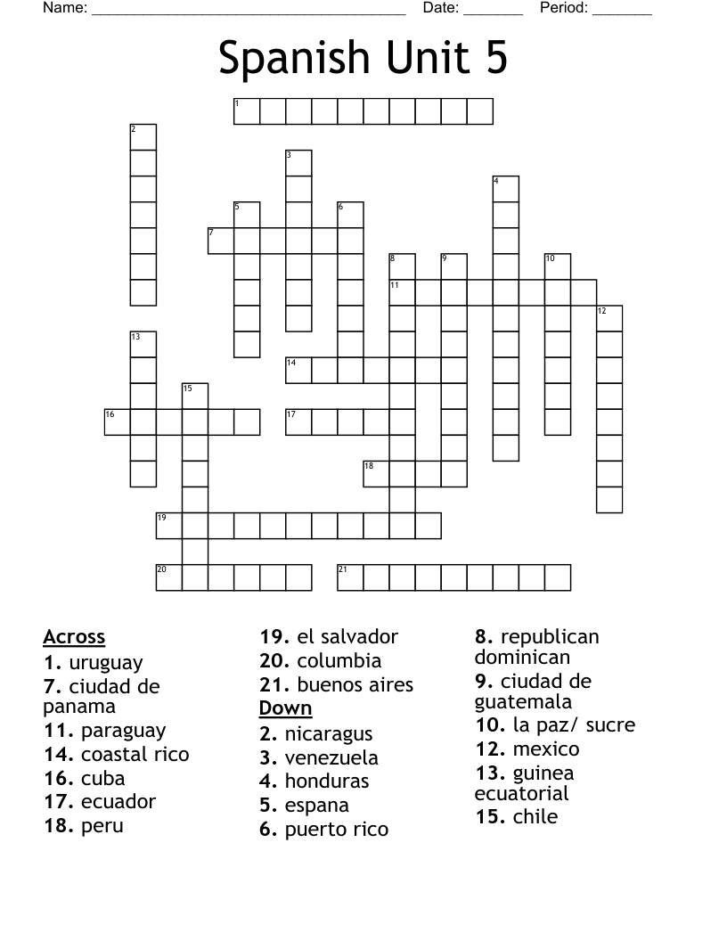Spanish Unit 5 Crossword