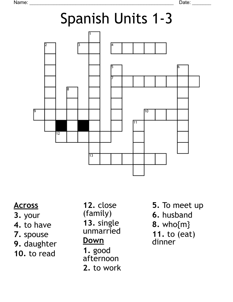 Spanish Units 1-3 Crossword