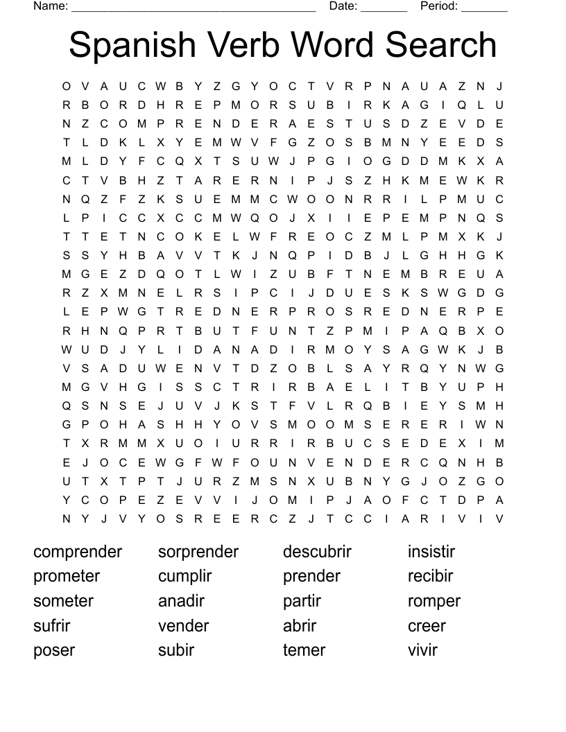 Spanish Verb Word Search 
