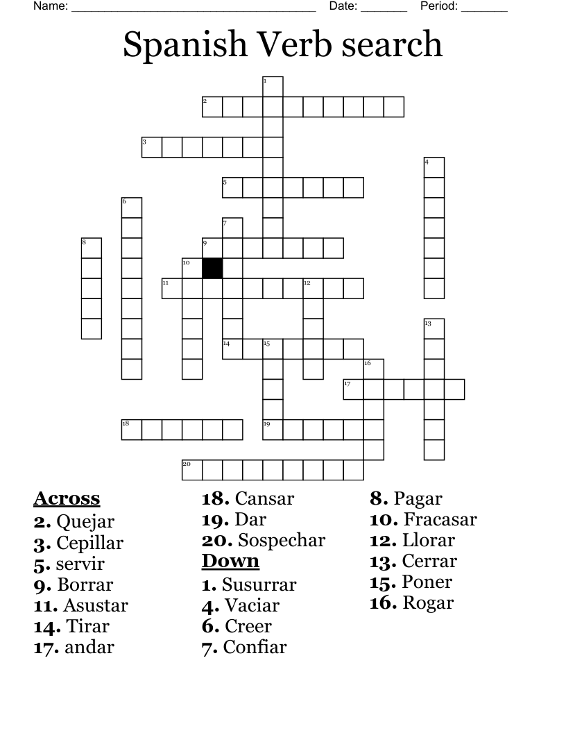 Spanish Verb search Crossword