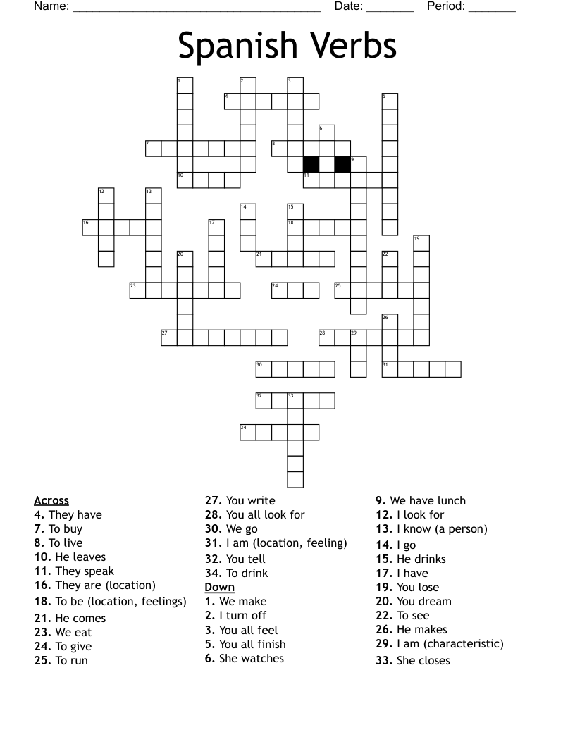 Spanish Verbs Crossword