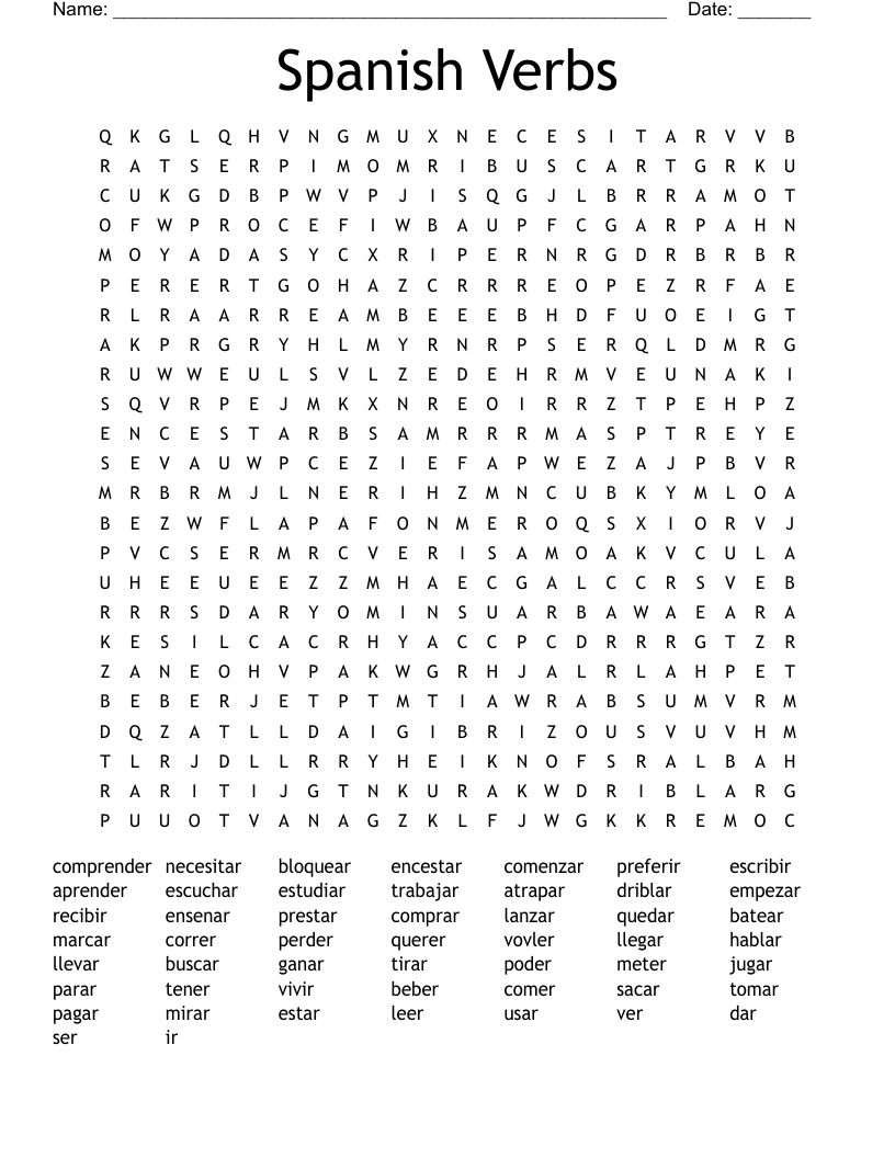 Spanish Verbs Word Search