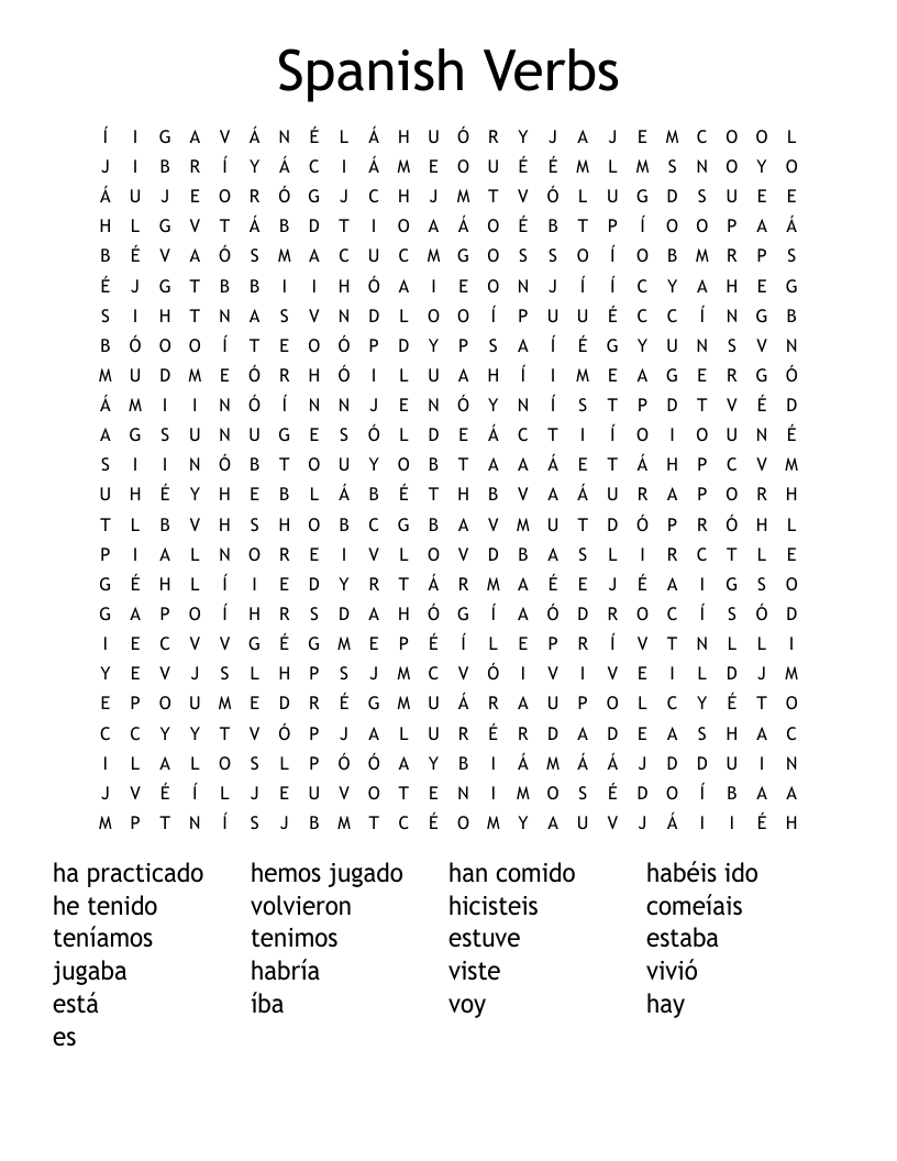 Spanish Verbs Word Search