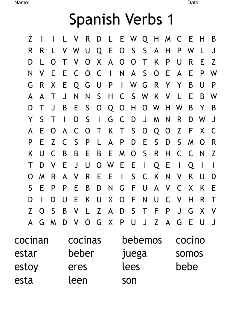 Spanish Verbs 1 Word Search