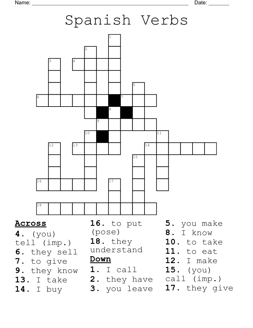 Spanish Verbs Crossword
