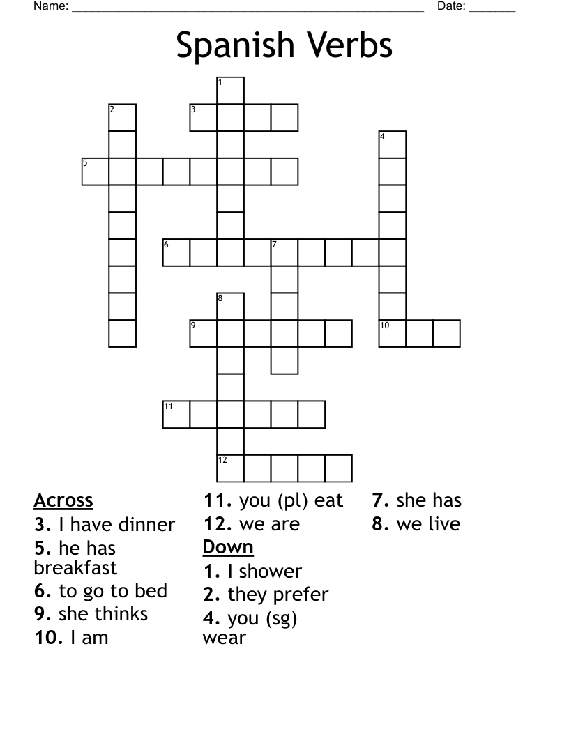 Spanish Verbs Crossword