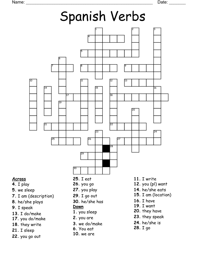 Spanish Verbs Crossword