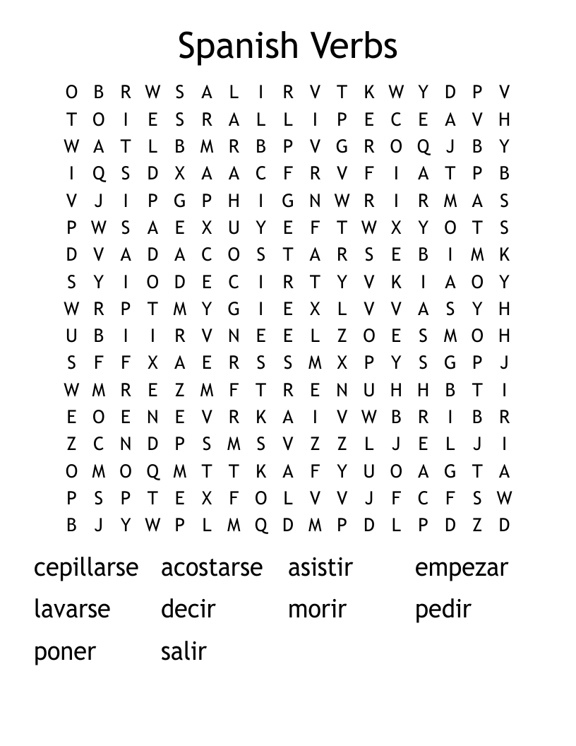 Spanish Verbs Word Search