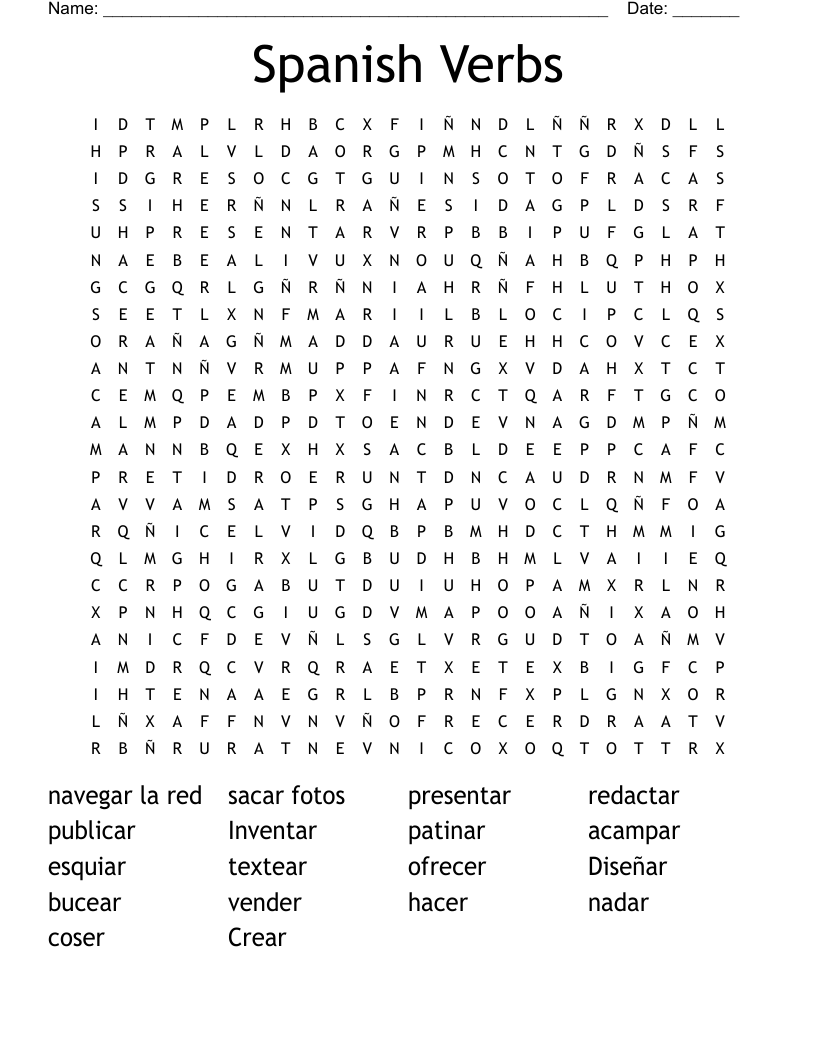 Spanish Verbs Word Search