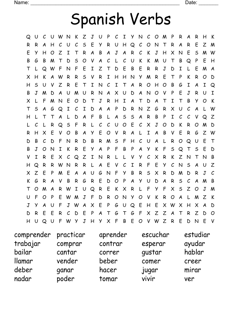 Spanish Verbs Word Search