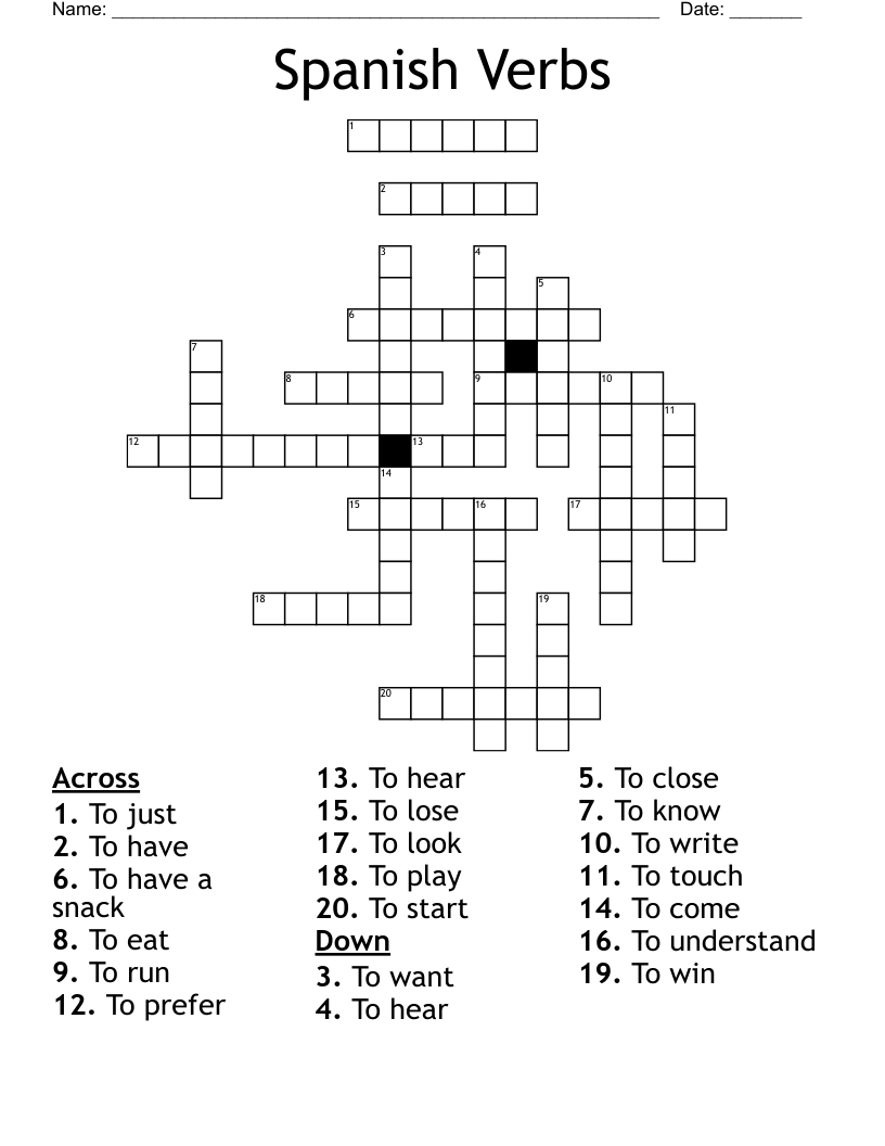Spanish Verbs Crossword