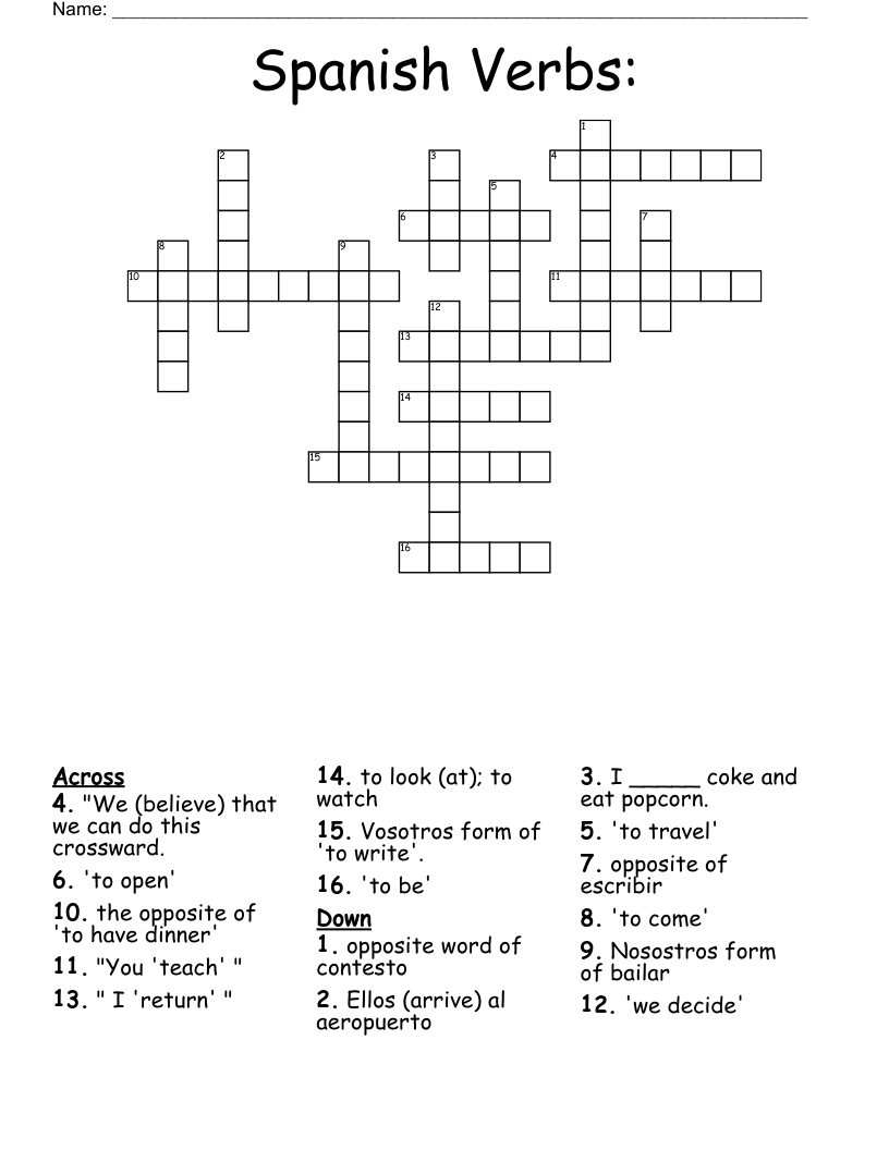 Spanish Verbs: Crossword