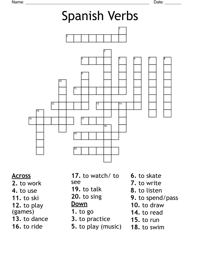 Spanish Verbs Crossword