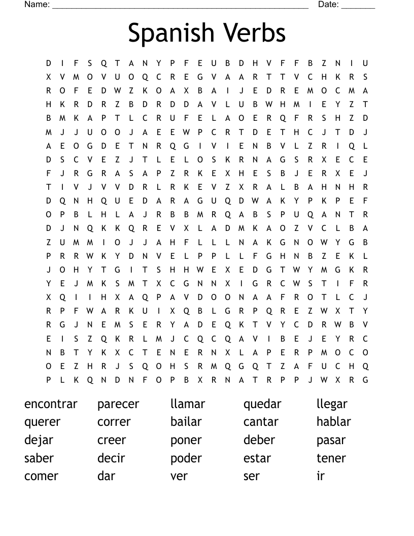 Spanish Verbs Word Search