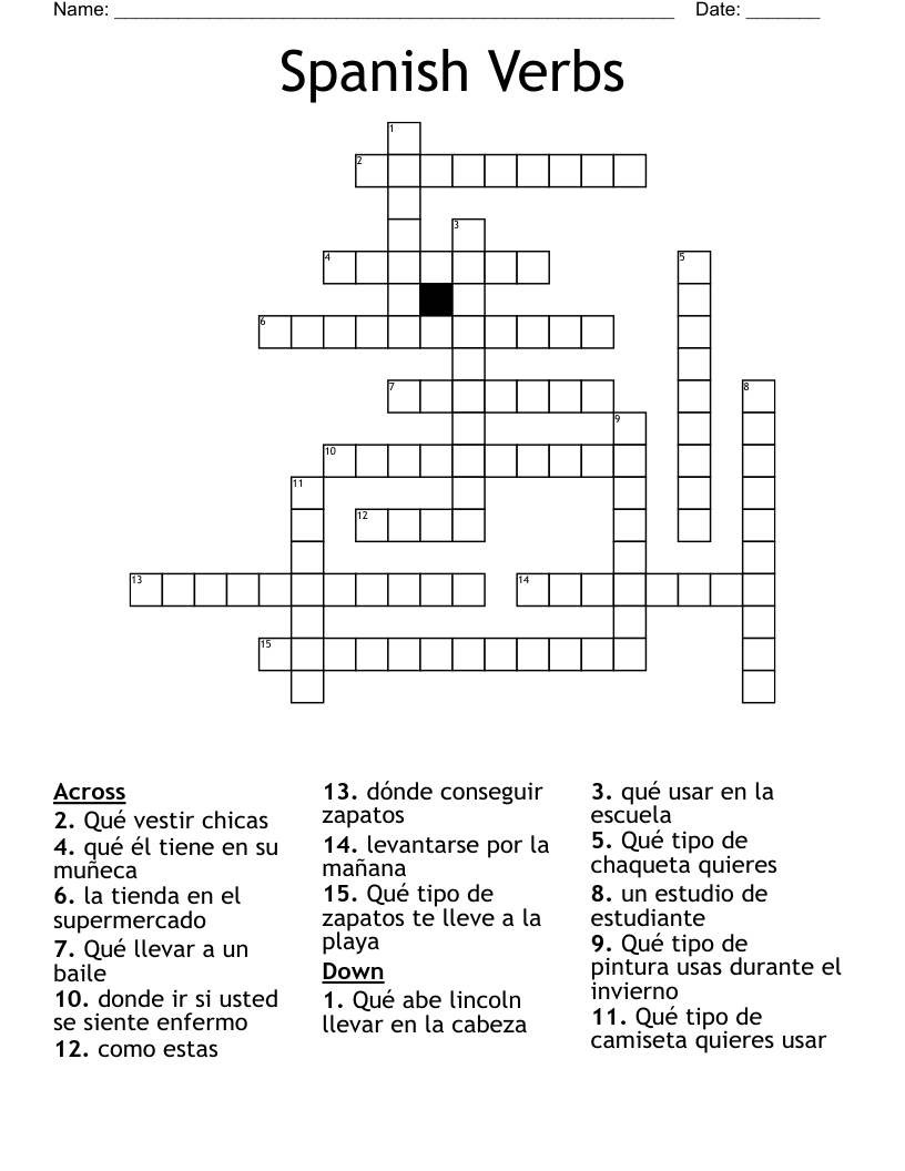 Spanish Verbs Crossword