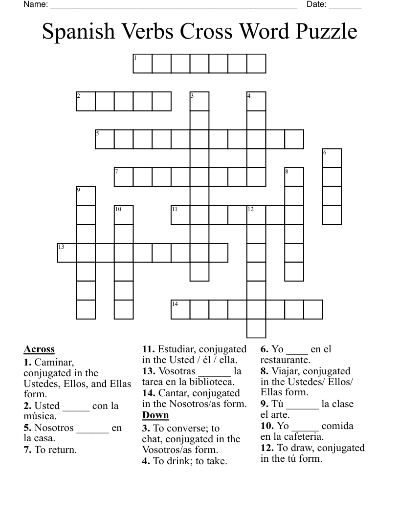 Spanish Verbs Cross Word Puzzle