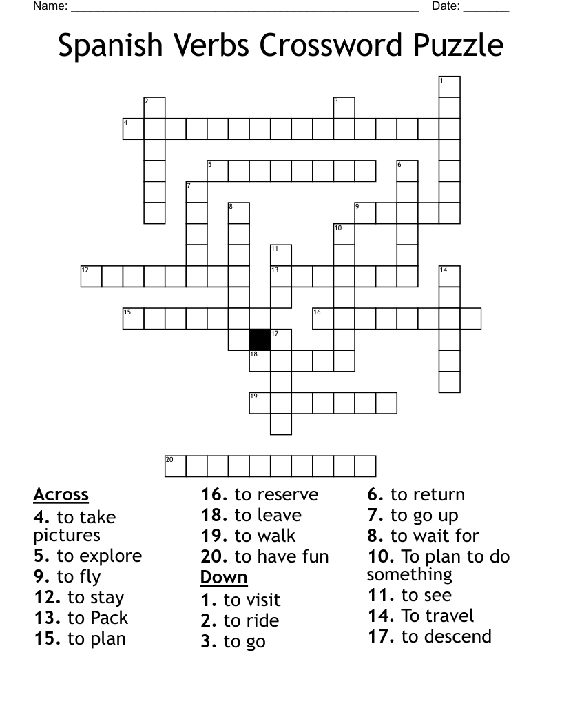 Spanish Verbs Crossword Puzzle