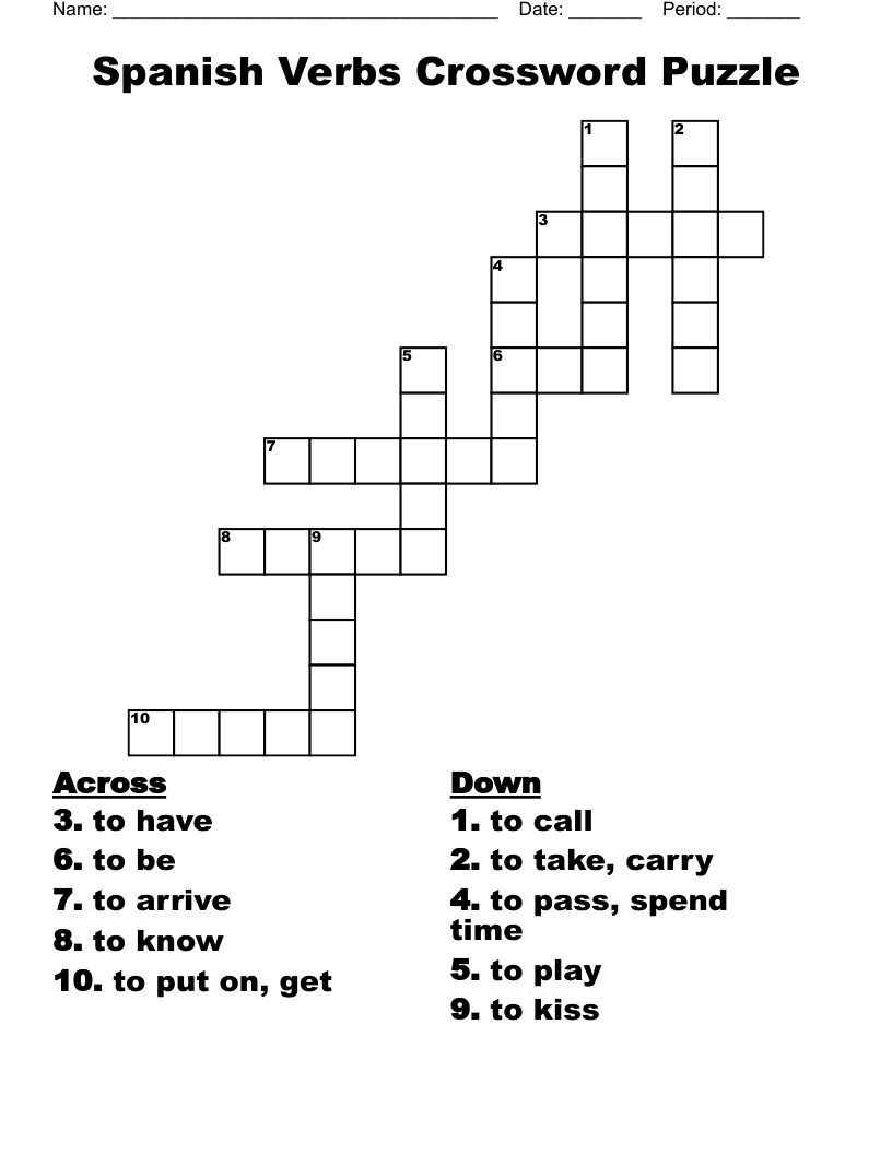 Spanish Verbs Crossword Puzzle