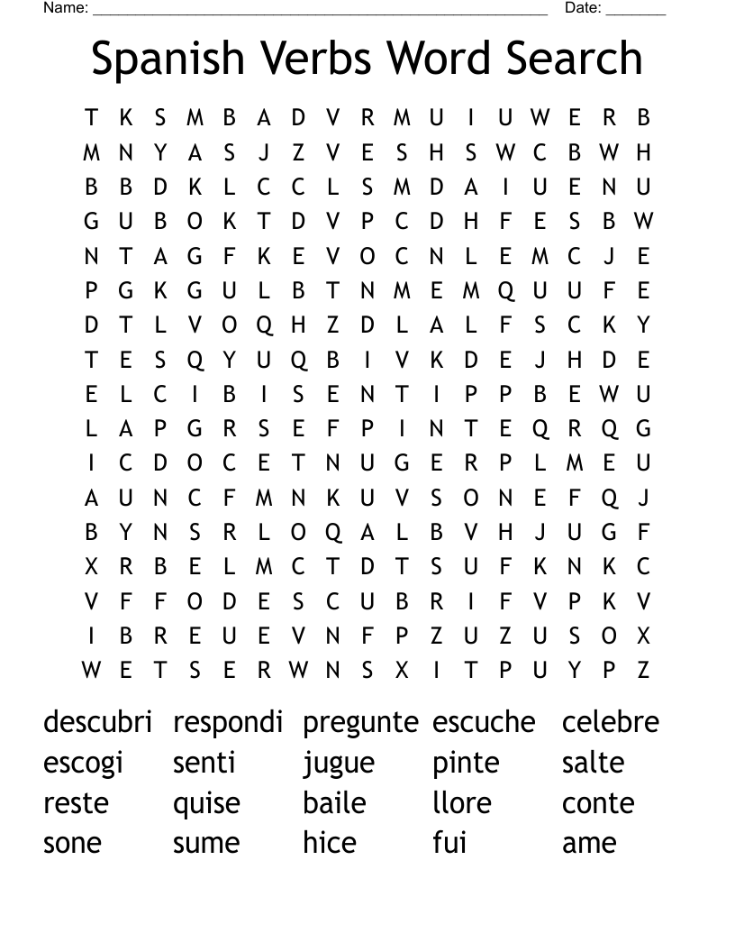 Spanish Verbs Word Search