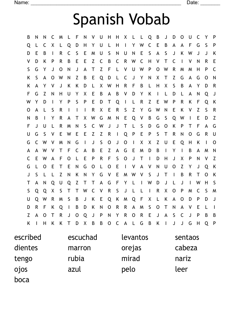 Spanish Vobab Word Search