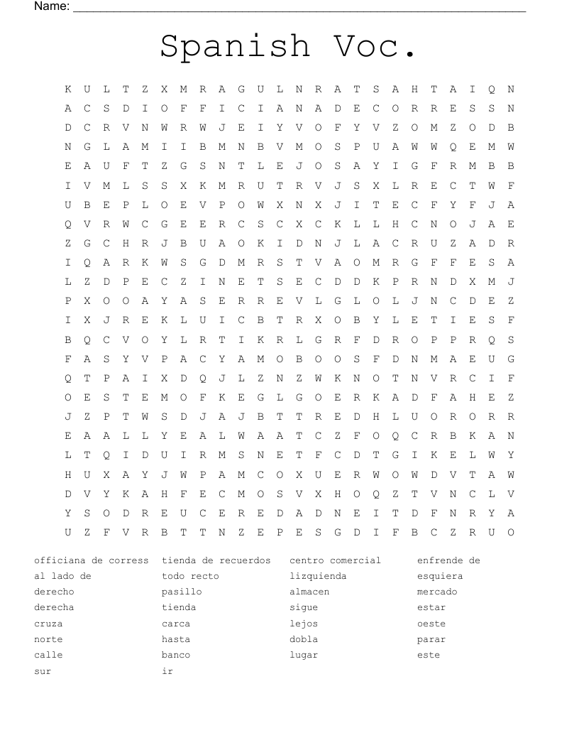 Spanish Voc. Word Search