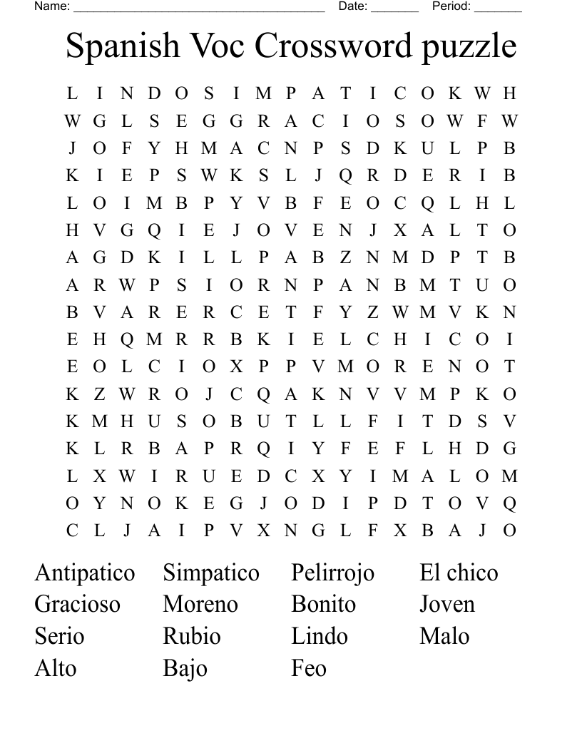 Spanish Voc Crossword puzzle  Word Search