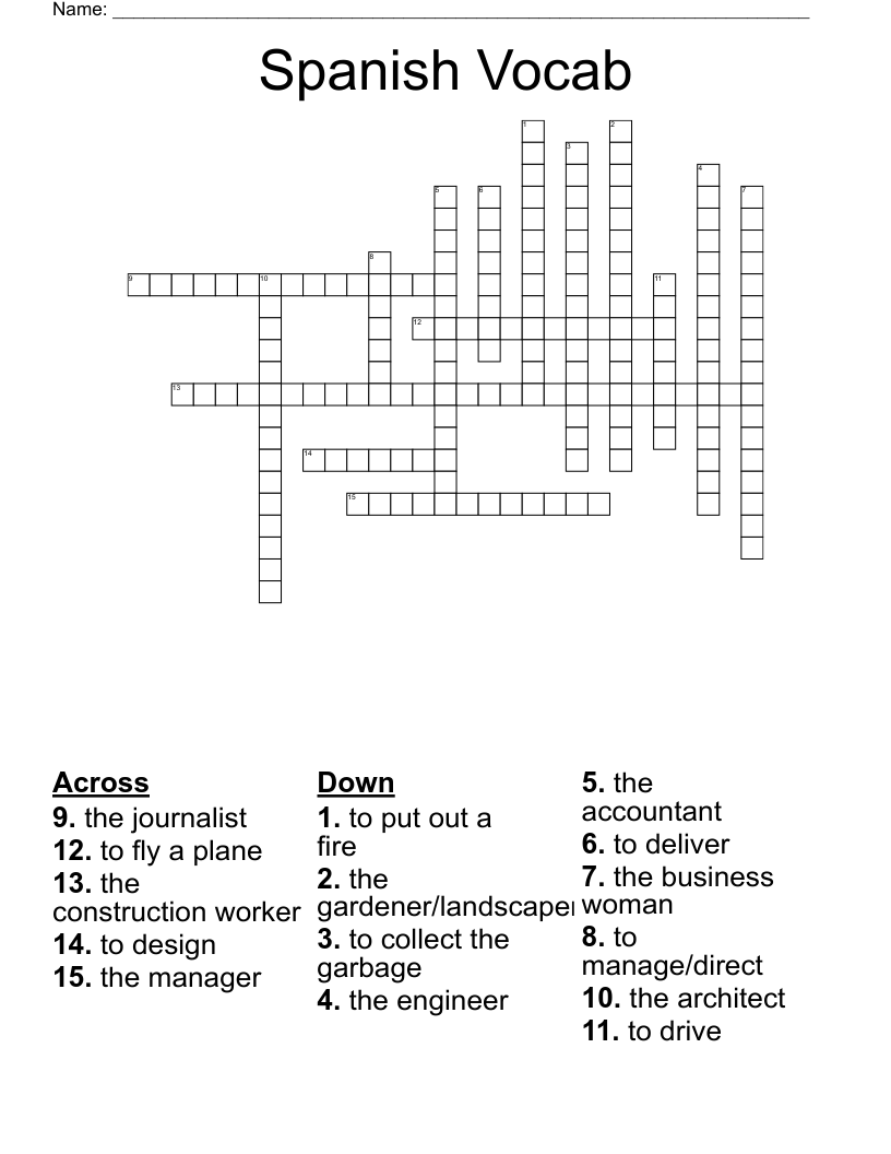 Spanish Vocab Crossword