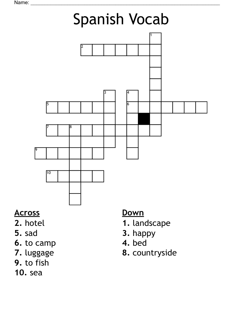 Spanish Vocab Crossword