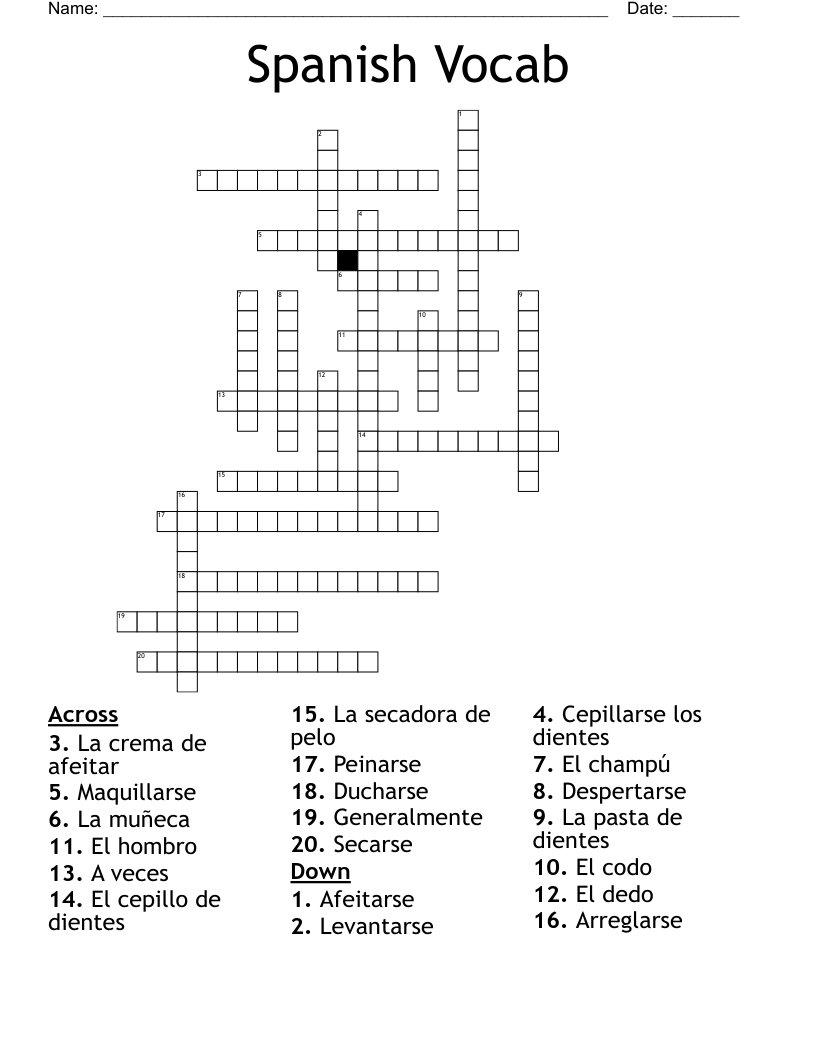Spanish Vocab Crossword
