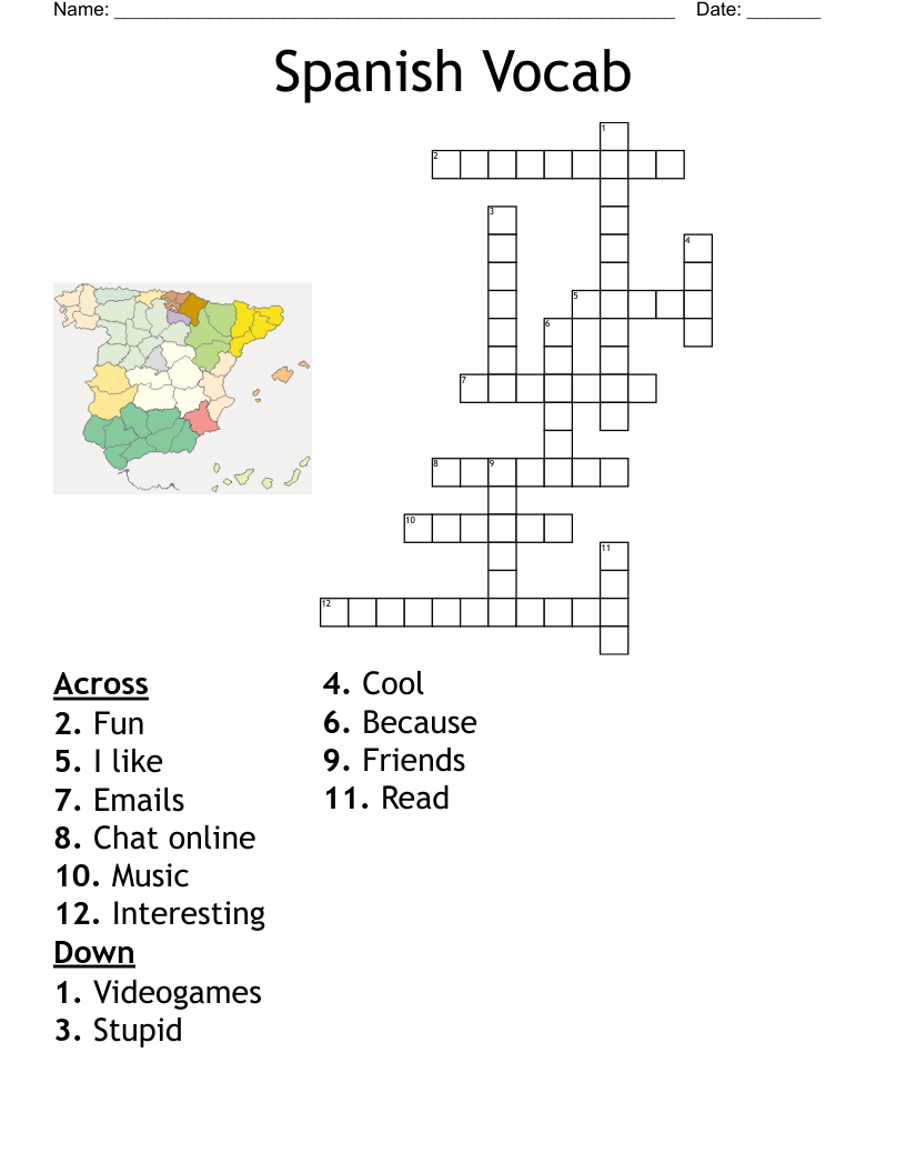 Spanish Vocab Crossword
