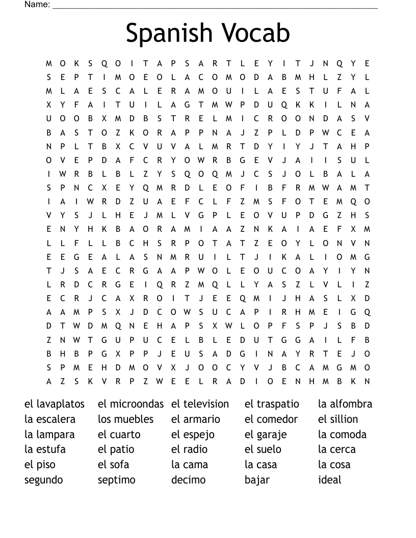 Spanish Vocab Word Search