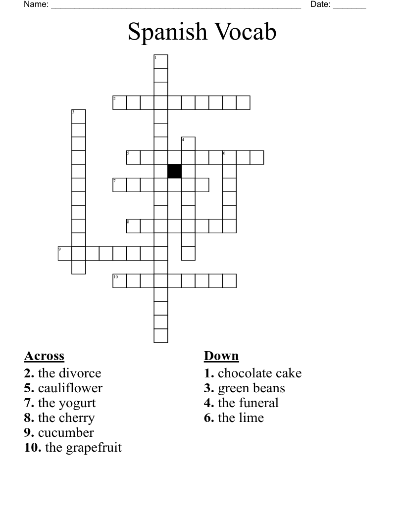 Spanish Vocab Crossword