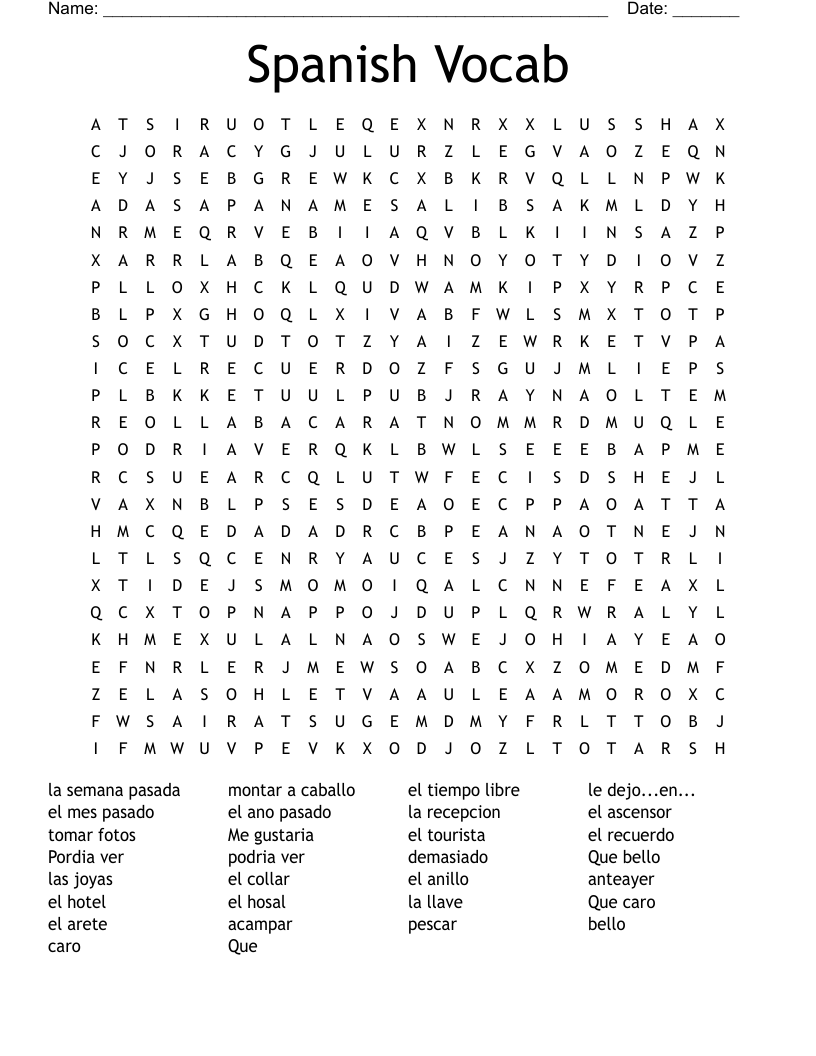 Spanish Vocab Word Search