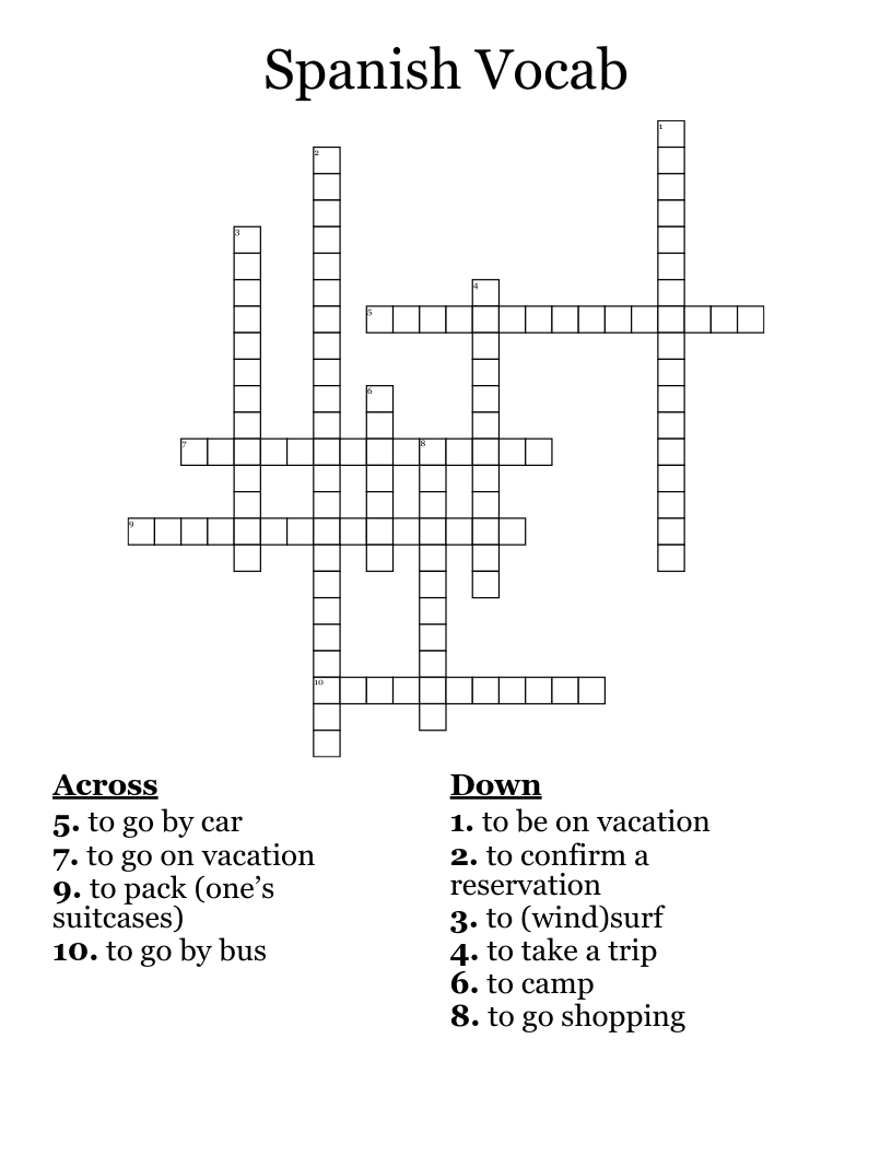 Spanish Vocab Crossword