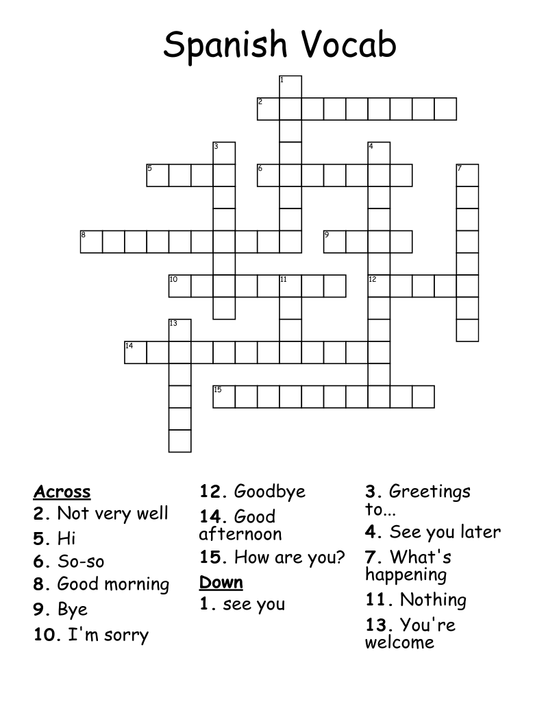 Spanish Vocab Crossword