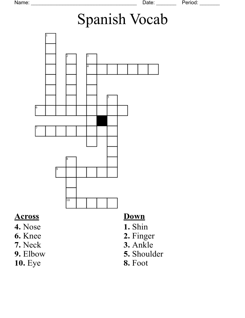 Spanish Vocab Crossword