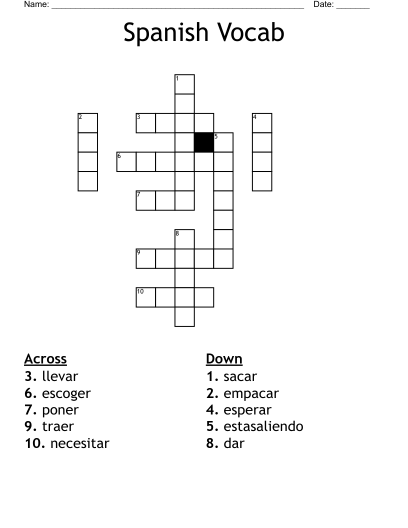 Spanish Vocab Crossword