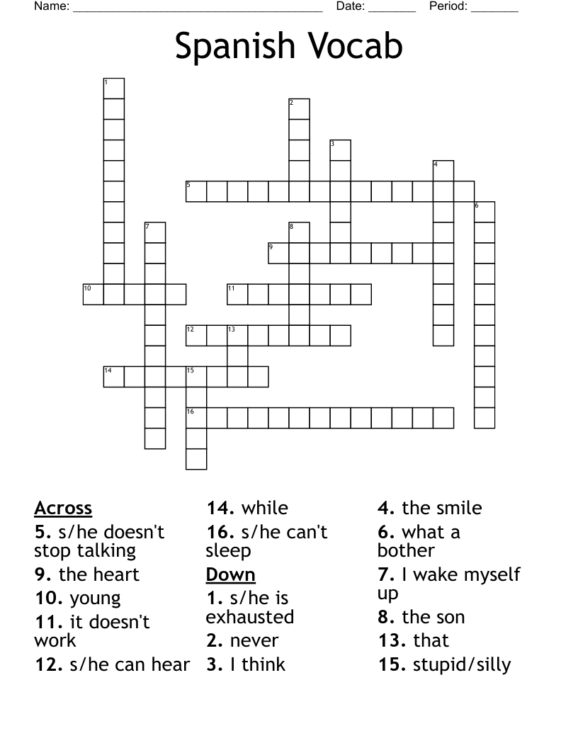 Spanish Vocab Crossword
