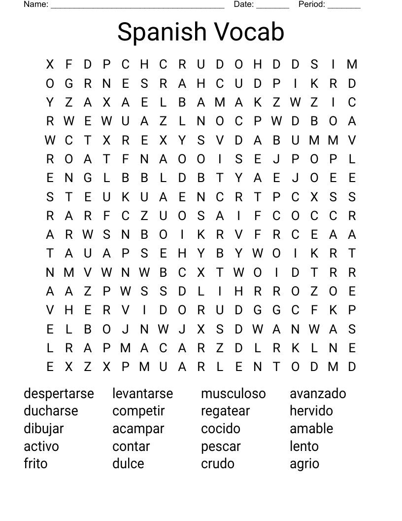 Spanish Vocab Word Search