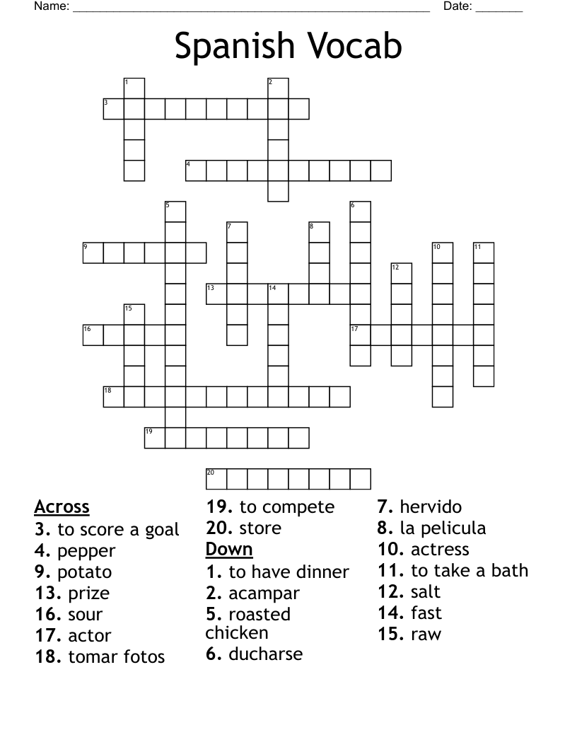 Spanish Vocab Crossword